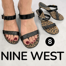 Nine West Women's Leopard Print Double Strap Slip-On Heels Black Brown Size 8