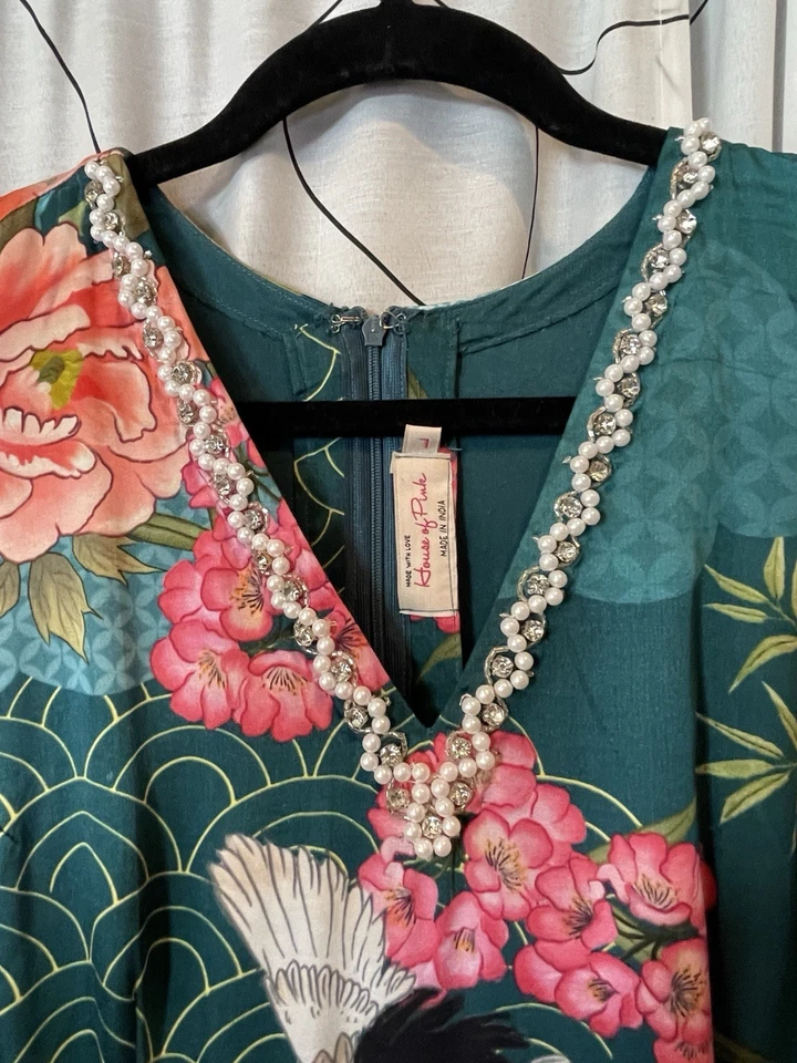 House of Pink Made In India Blue Floral Jumpsuit Size Large - Image 3 of 4