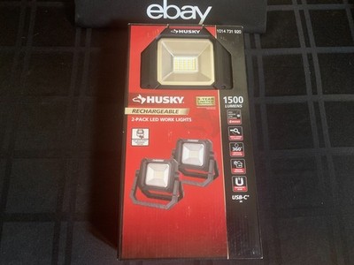 Husky 2Pack 1500 Lumen Portable Rechargeable LED Work Lights USB-C Magnetic 360°