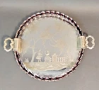 Murano Glass Decorative Etched Dresser Tray With Ornate Silver Tone Handles GOAG