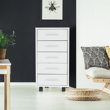 Caisson à roulettes avec 5 tiroirs de bureau 33x38x63,5cm meuble rangement blanc