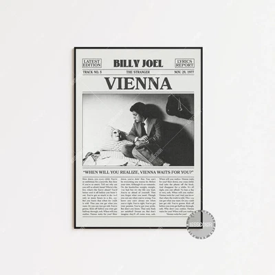 Billy Joel Retro Newspaper Print, Vienna Poster, Vienna Lyrics Print, Billy Joel