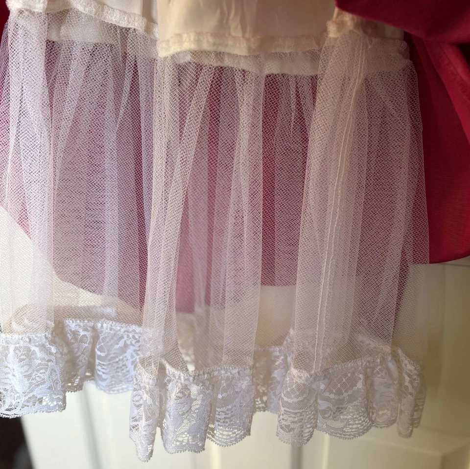 Vestido de fiesta de Navidad vintage Jessica McClintock Gunne Sax niñas 6 ribete de encaje rojo Foto 4 de 4