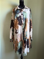Unbranded Women’s Marble Print Multicolor Button Down Collared Shirt Dress Sz XL