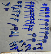 Vtg Lot 46 BLUE PLASTIC Hair SNAP BARRETTE 1970s 80s Flower BOWTIE Butterfly