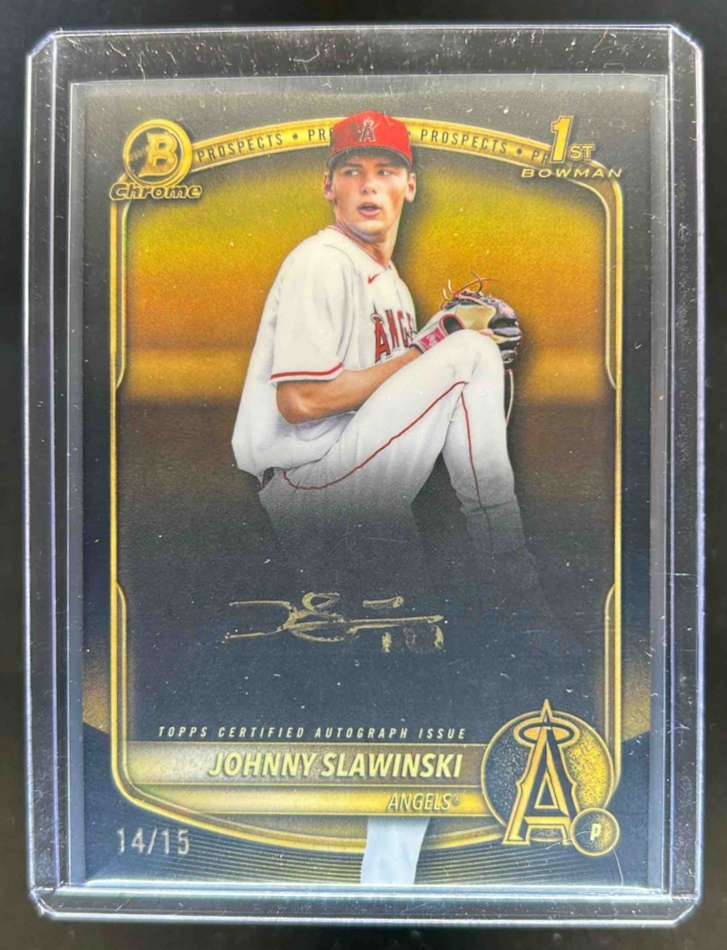 2025 Bowman Draft Johnny Slawinski Chrome Auto Gold Ink 1st #/15 Angels