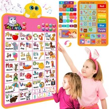 Interactive Alphabet Wall Chart Talking ABC 123s Music Poster Pink 1-3 Age 1 2