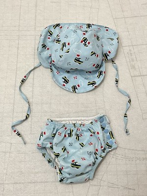 iPlay Baby Infant Blue Boat Sun Protection Hat UPF 50+ & Swim Diaper Set 24 Mon