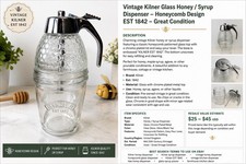 Vintage Kilner Honey Syrup Dispenser Glass Ho...