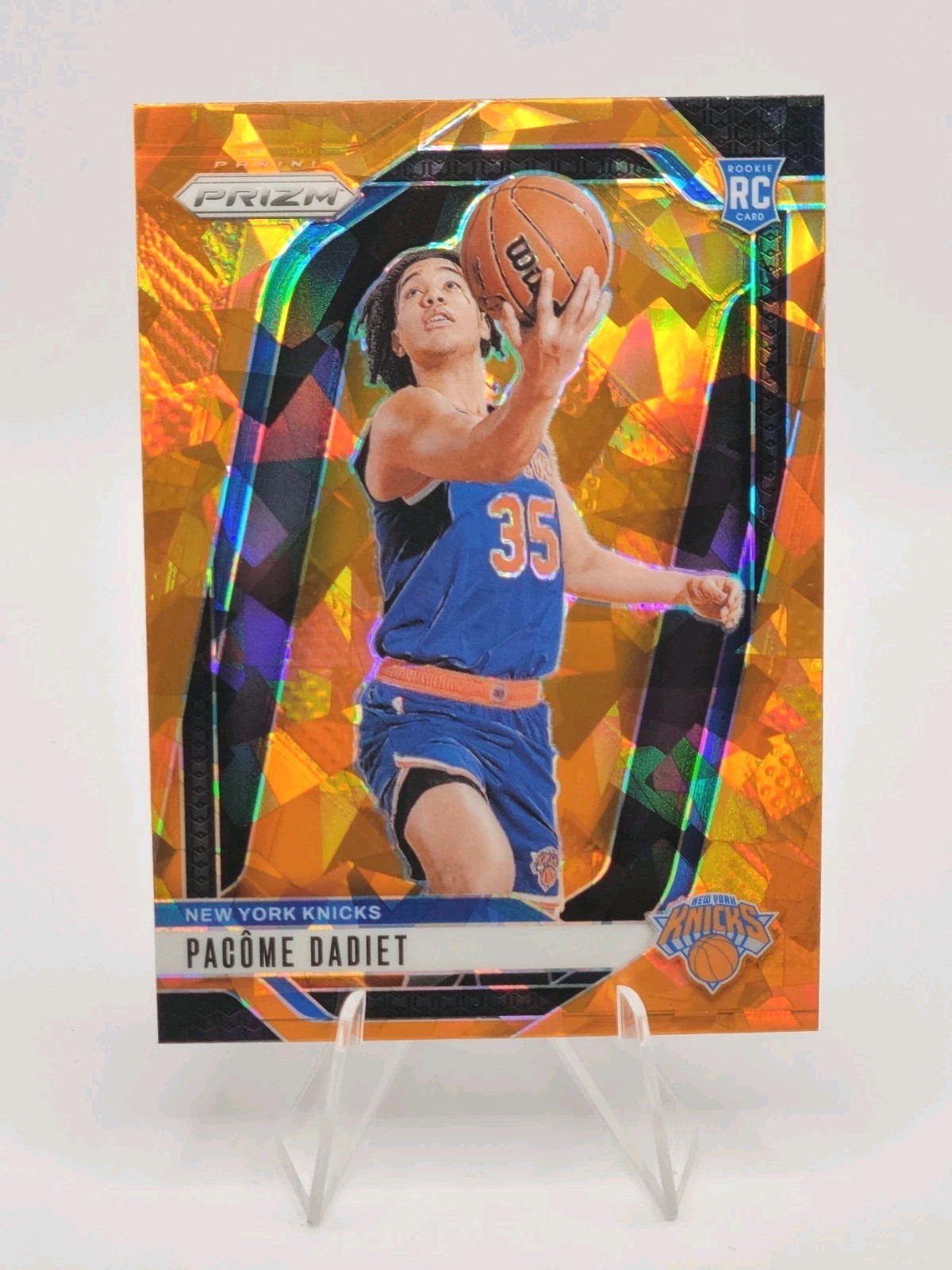 2024-25 Panini Prizm Basketball Pacôme Dadiet Orange Cracked Ice RC Knicks