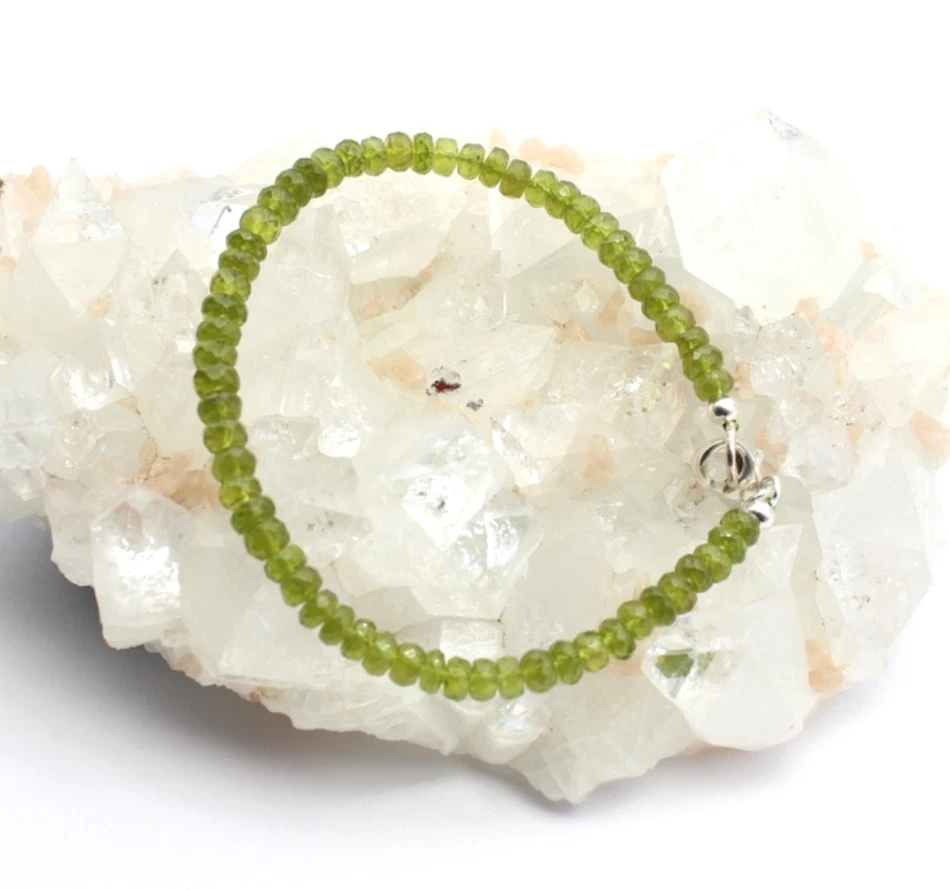 Peridot Armband edelsteinarmband Grün Olivin facettiert Rondell ca. 19,5 cm lang - Bild 4 von 4