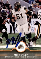 Mike Filer Signed 2016 Upper Deck CFL Football card Hamilton Tiger-Cats
