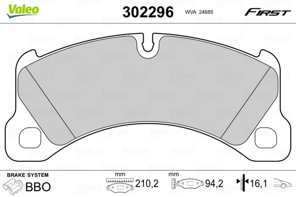 Plaquettes de frein VALEO 302296 auto pour système de frein à disque d'essieu automobile