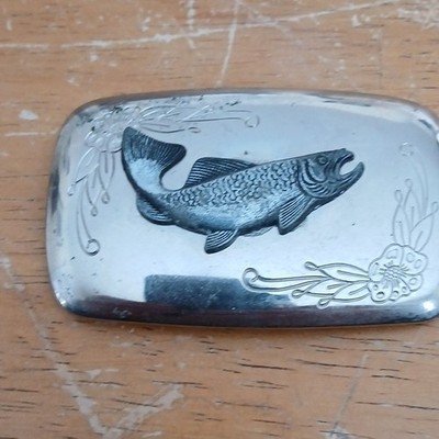 Silver Fish Design Belt Buckle, Metal, Interchangeable, Men's Accessory
