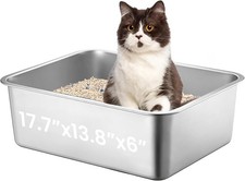 Large Stainless Steel Cat Litter Box, 17.7 x13.8 x6 Metal Litter Box with High