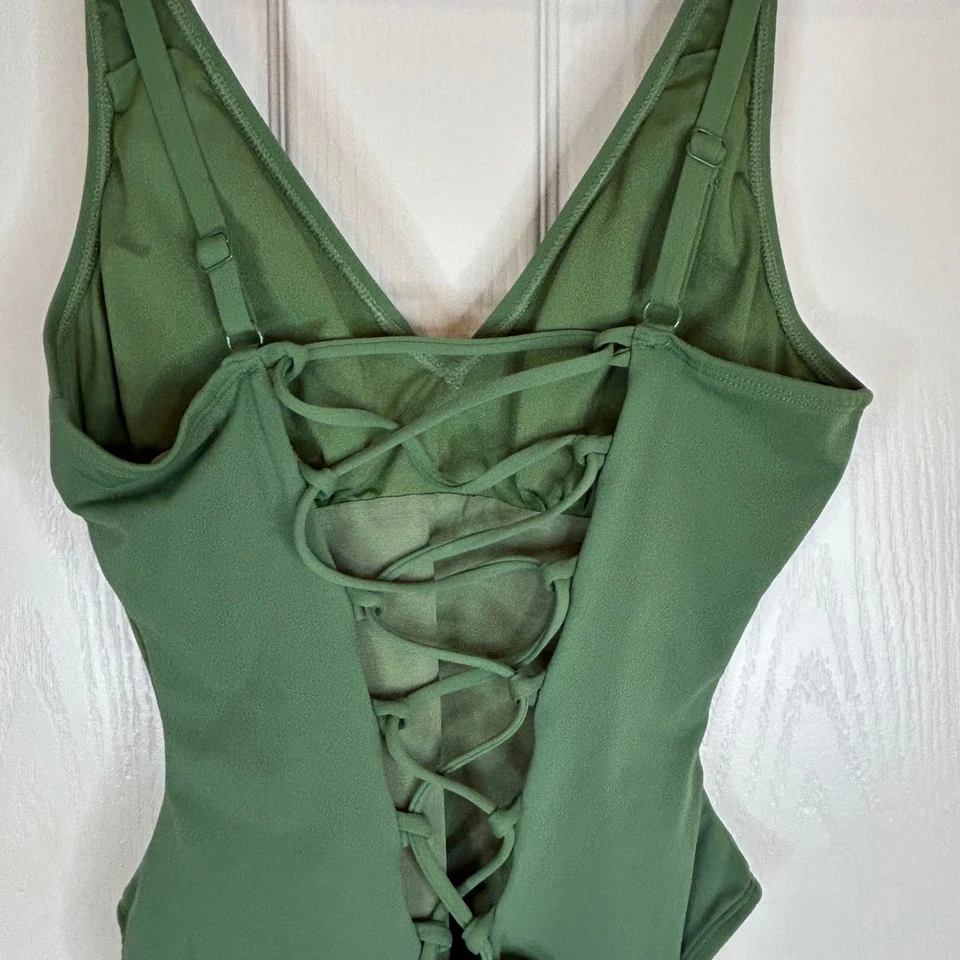 Traje de baño de una pieza para mujer verde TA3 corte alto con cordones en la espalda talla XS RL 2.0 Foto 4 de 4
