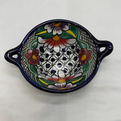 Mexican Talavera Ceramic Salsa Bowl Hand Painted Floral Individual Dipping Dish