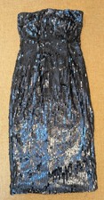 Nasty Gal Navy Blue Sequin Bandeau Split Leg Midi Dress UK 6 Party Occasion