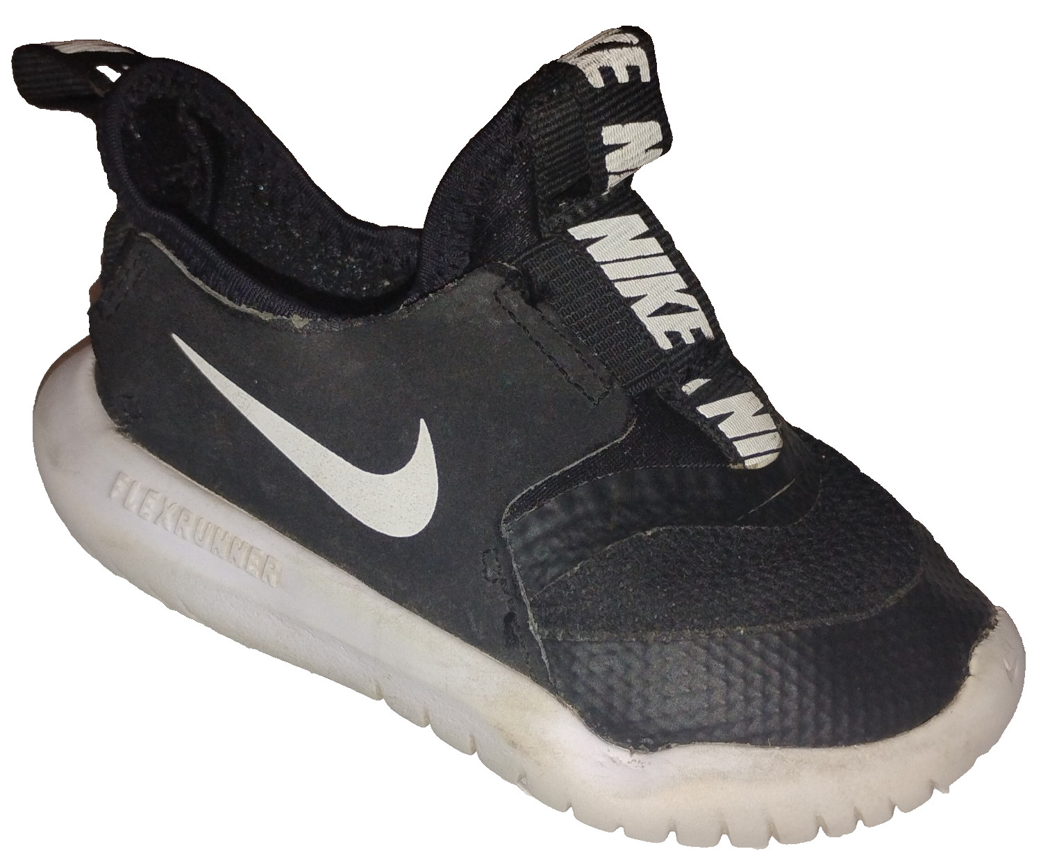 Nike Kids Flex Runner AT4665-001 Black White Slip-on Running Shoes Size 9C