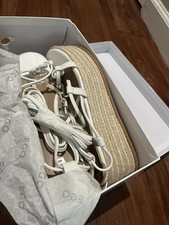 EGO Women  s White/Beige Strappy Lace-Up Platform Sandals Rubber Upper 7