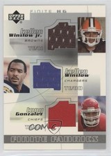 2004 Upper Deck Finite HG Fabrics Trios Kellen Winslow Jr Tony Gonzalez HOF uk2