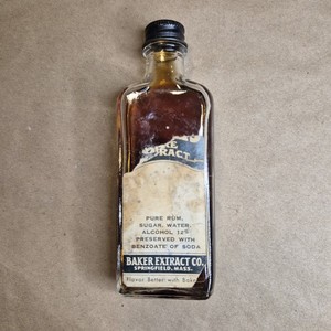 Vintage Baker's Pure Extract Rum Flavor Partial Bottle Collectible Kitchen Decor