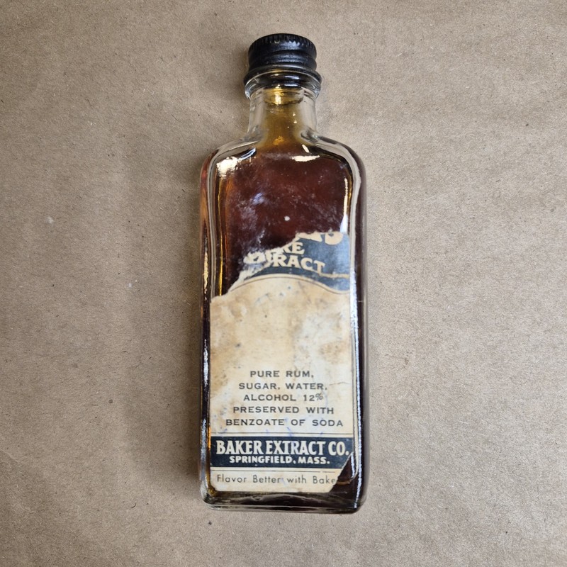 Vintage Baker's Pure Extract Rum Flavor Partial Bottle Collectible Kitchen Decor
