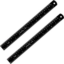 2 PCS Metal Ruler 12 Inch Stainless Steel Metric Measurement Straight Edge
