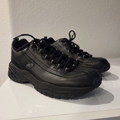 Womens Sketchers Work Black Leather Slip Resistant Shoes 7.5