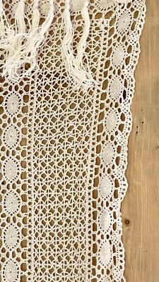 Antique French FILET LACE cotton CURTAIN c1920 | eBay