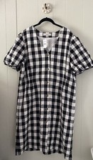 Loft Black White Gingham Short Sleeve Linen Blend Button Front Dress Sz 18 NWT