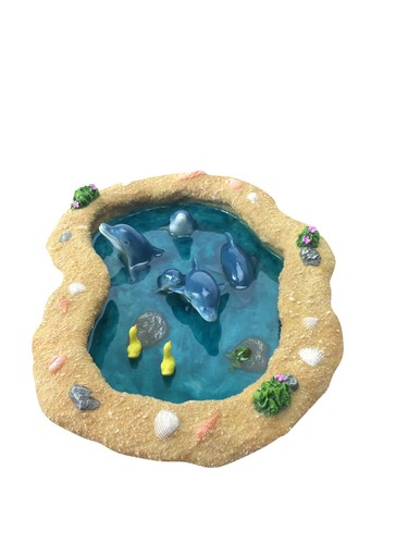Die blauen Delfine Miniaturteich für einen Feengarten. Ein Miniatur Gartenteich  - Bild 1 von 11
