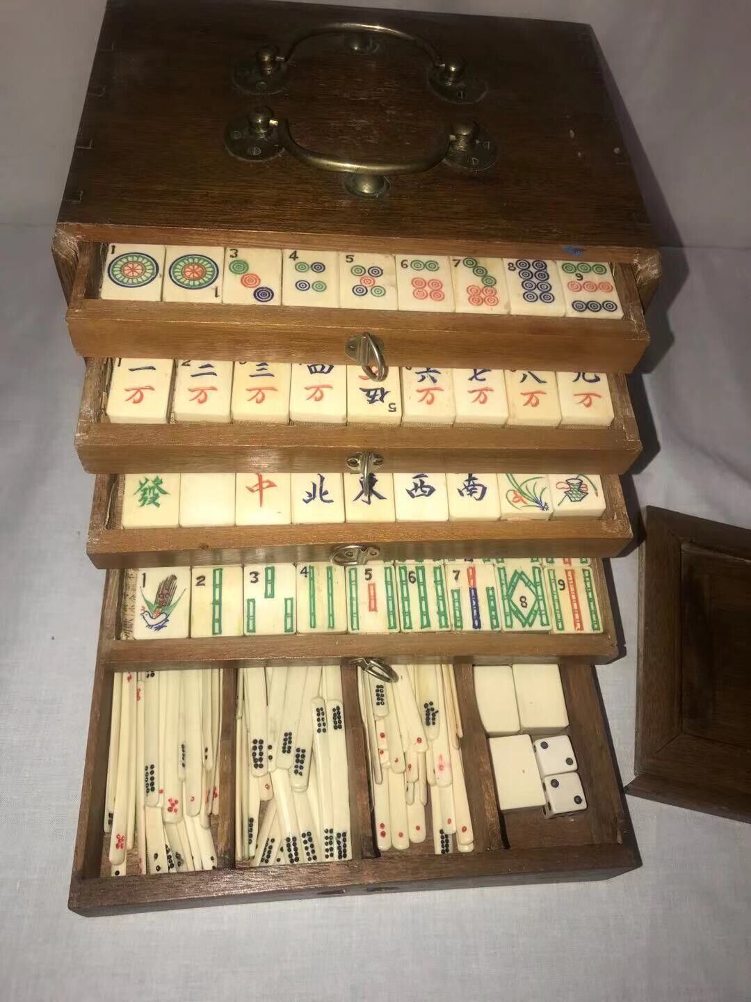 Traditional American Mahjong Set, The Water Margin - Bone & Bamboo Tiles,  Rosewood Case, & Accessories 