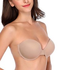 Women  s Backless Strapless Push Up Bra Thick Padded Sticky Underwired Bras Se...