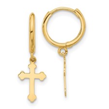 14k Yellow Gold Hinged Dangle Cross Hoop Earrings L-22.7 mm, W-7.1 mm 0.84gm