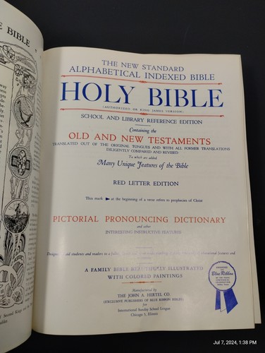 1965 Holy Bible Standard Reference Bible Blue Ribbon Edition Hertel Red Letter - Picture 14 of 24