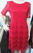 by & by Red Lined Lace Dress Sheer Sleeves Size L