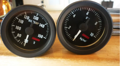 当時物　Auto Meter　オートメーター　油圧計　omori meter OMORI MECHANICAL OIL PRESSURE & OIL TEMPERATURE METER φ52 LED