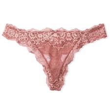 Victorias Secret Dream Angels Corded Lace Thong Panty Vintage Rose L Nwt