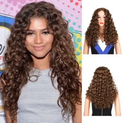 Long Dark Brown Water Deep Wave Wigs for Women Cosplay Costume Wigs Middle  Part