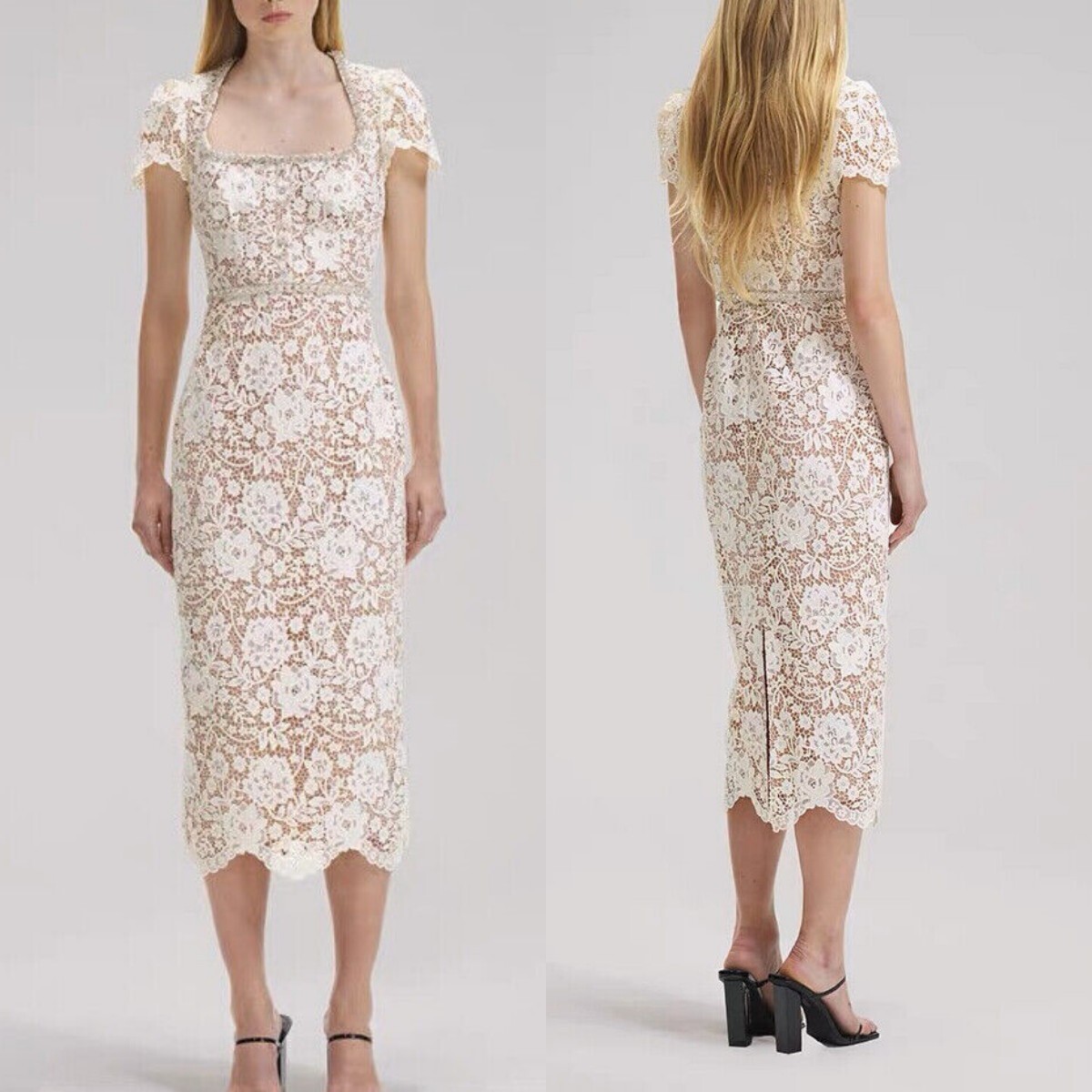 ladies lace midi dress Pink Tailored Lace Midi Dress self-portrait-US