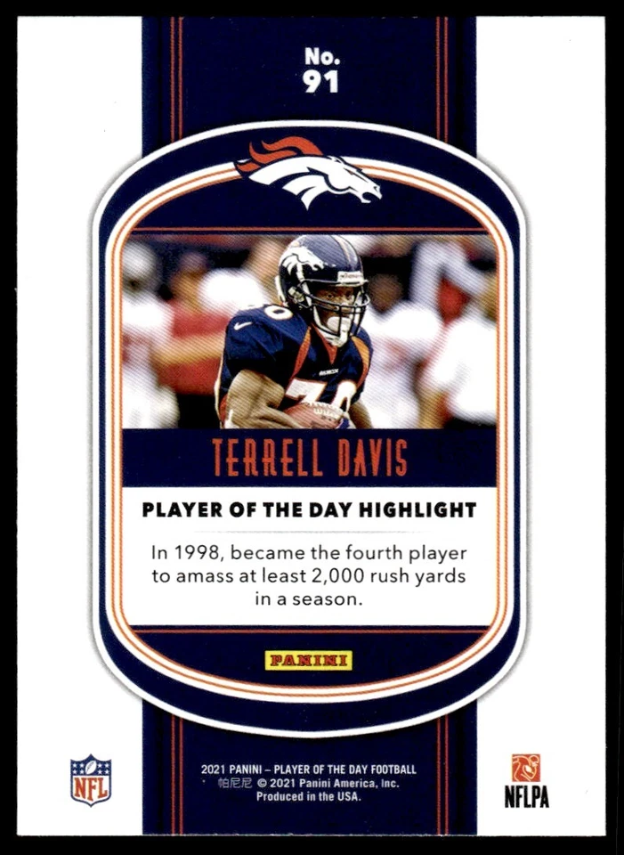 2021 Panini Player of the Day Terrell Davis Denver Broncos #91 - Image 2 of 2