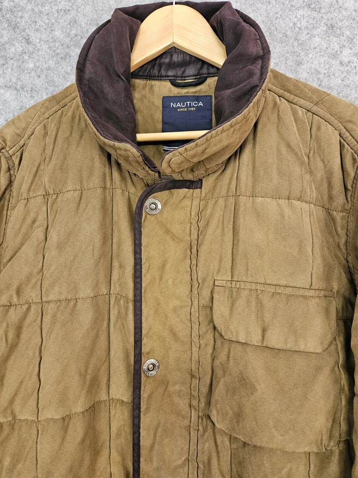 Abrigo Nautica Chore Para Hombres XL Marrón Micro Gamuza Forrado Chaqueta Acolchado Parches en el Codo Foto 3 de 4