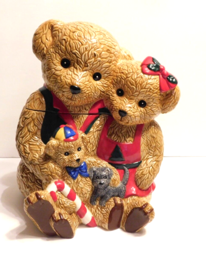 Vintage Teddy Bear Family "Celebrate the Season" Cookie Jar, Appears A+ Unused - Picture 1 of 10