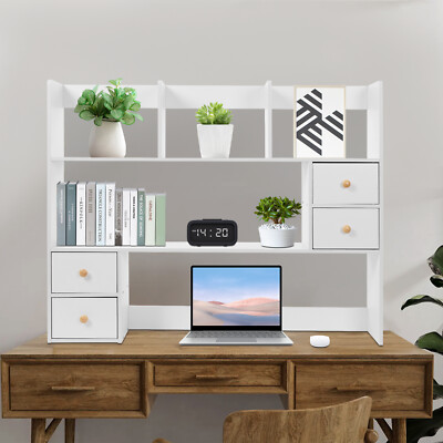 3-Tier Desktop Organizer Rack White MDF 100 × 17 × 80 cm 4 Cabinets