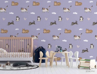 3D Cat Purple Pattern Self-adhesive Removeable Wallpaper Wall Mural1