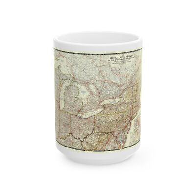 North America - The Great Lakes Region (1953) (Map) White Coffee Mug