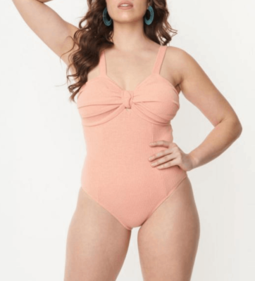 Magnolia Place Peach Ribbed One-Piece Swimsuit S