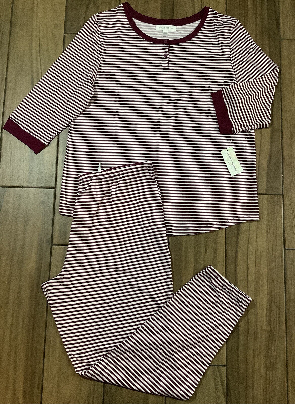 Carole Hochman Sleepwear SET Women’s Size Medium in Burgundy Striped