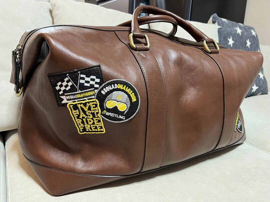 BREITLING Watch Novelty Brown Calf Leather 2 way Boston bag BREITLING Watch Novelty Brown Calf Leather 2 way Boston bag